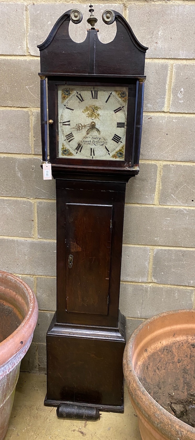 An early 19th century provincial oak 30 hour longcase clock, marked William Sully, South Petherton, height 197cm